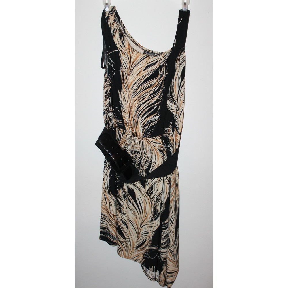 Bisou Bisou Dress Feather Design One Shoulder fit Size1X Belt by Michele Bohbot